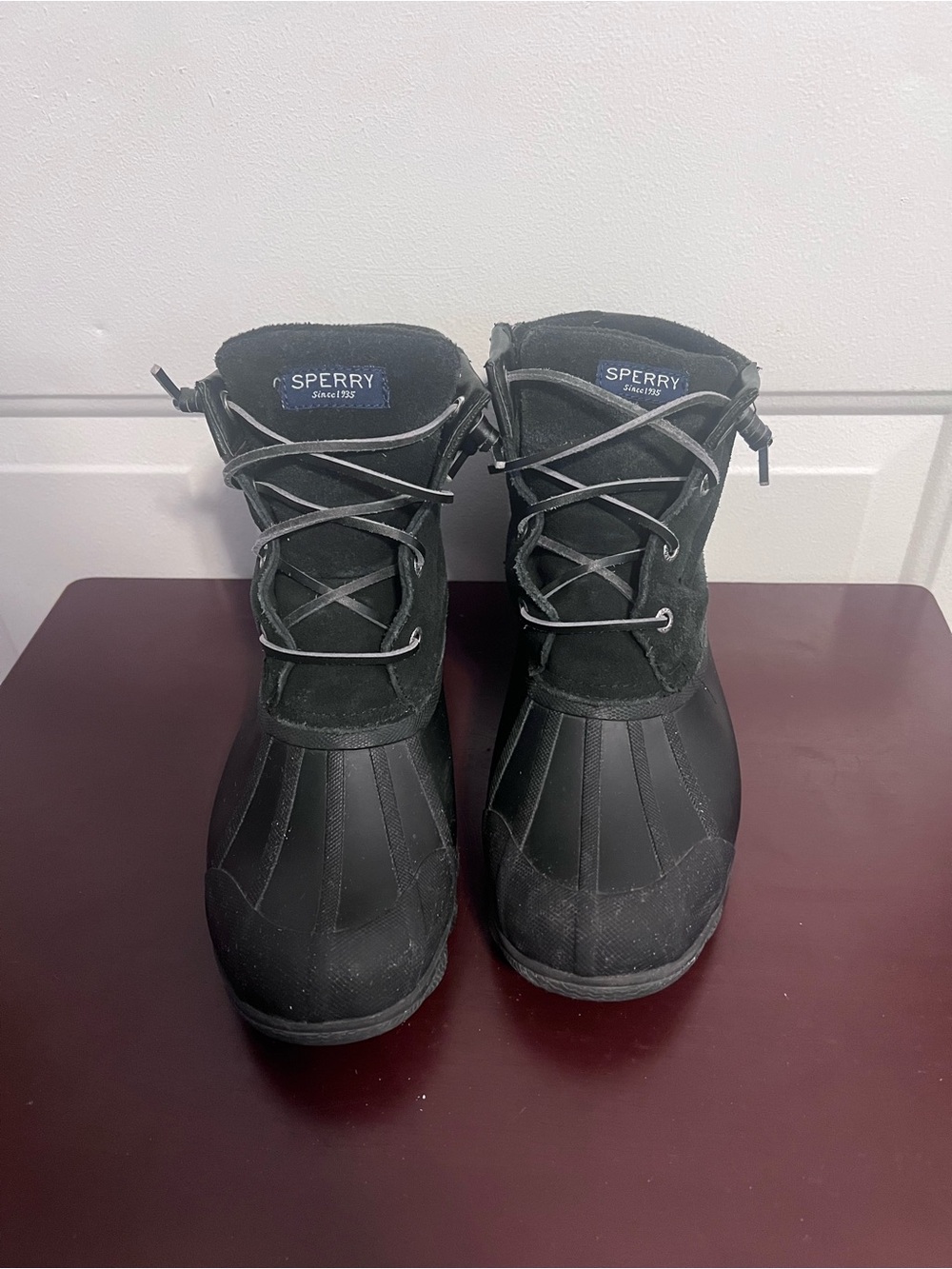 Sperry Black Lace-Up Waterproof Duck Boots